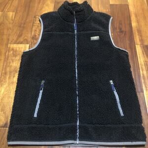 L.L. Bean Mountain Pile Sherpa Fleece Full Zip Vest Men's Size LT Black Hiking